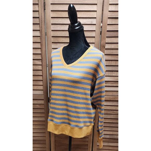 Natural Reflections Waffle V-Neck Pullover Womens Top Flint Stripe Size Small S - Picture 5 of 8